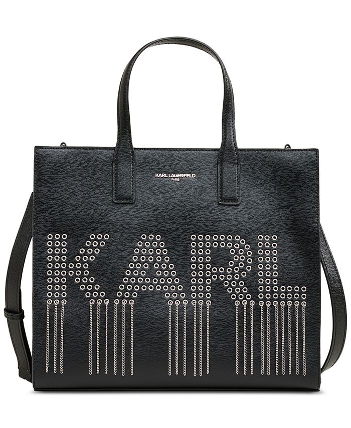 

Кожаная сумка-тоут среднего размера в стиле модерн KARL LAGERFELD PARIS, серый