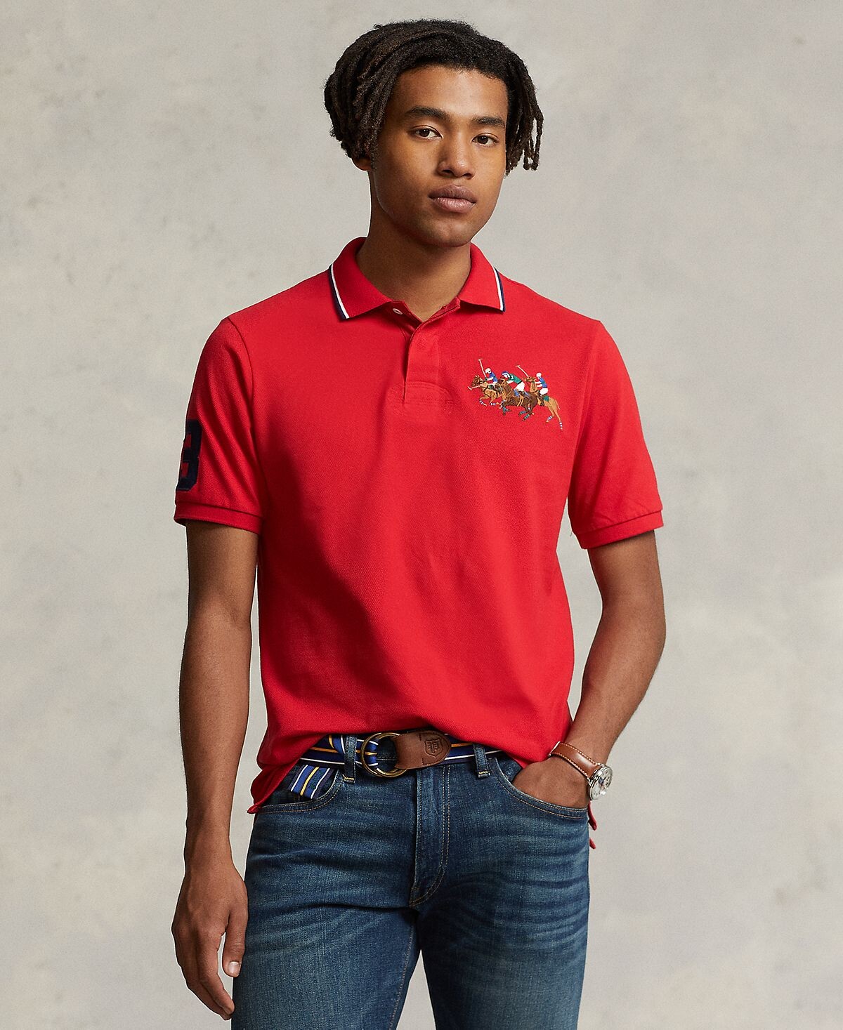 

Мужская рубашка поло приталенного кроя с тройным пони на заказ Polo Ralph Lauren
