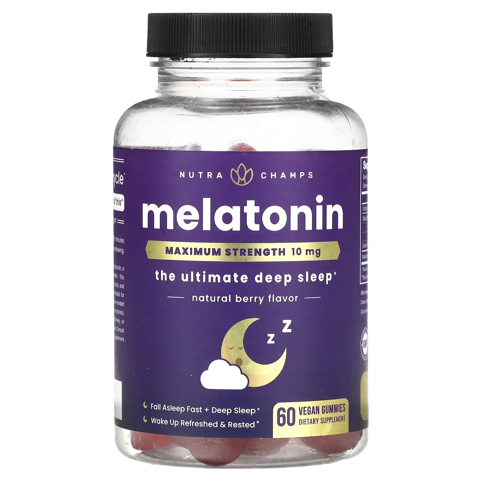 Мелатонин максимальной силы NutraChamps натуральные ягоды, 60 жевательных конфет lifeable для детей мелатонин натуральные ягоды 1 мг 60 жевательных таблеток