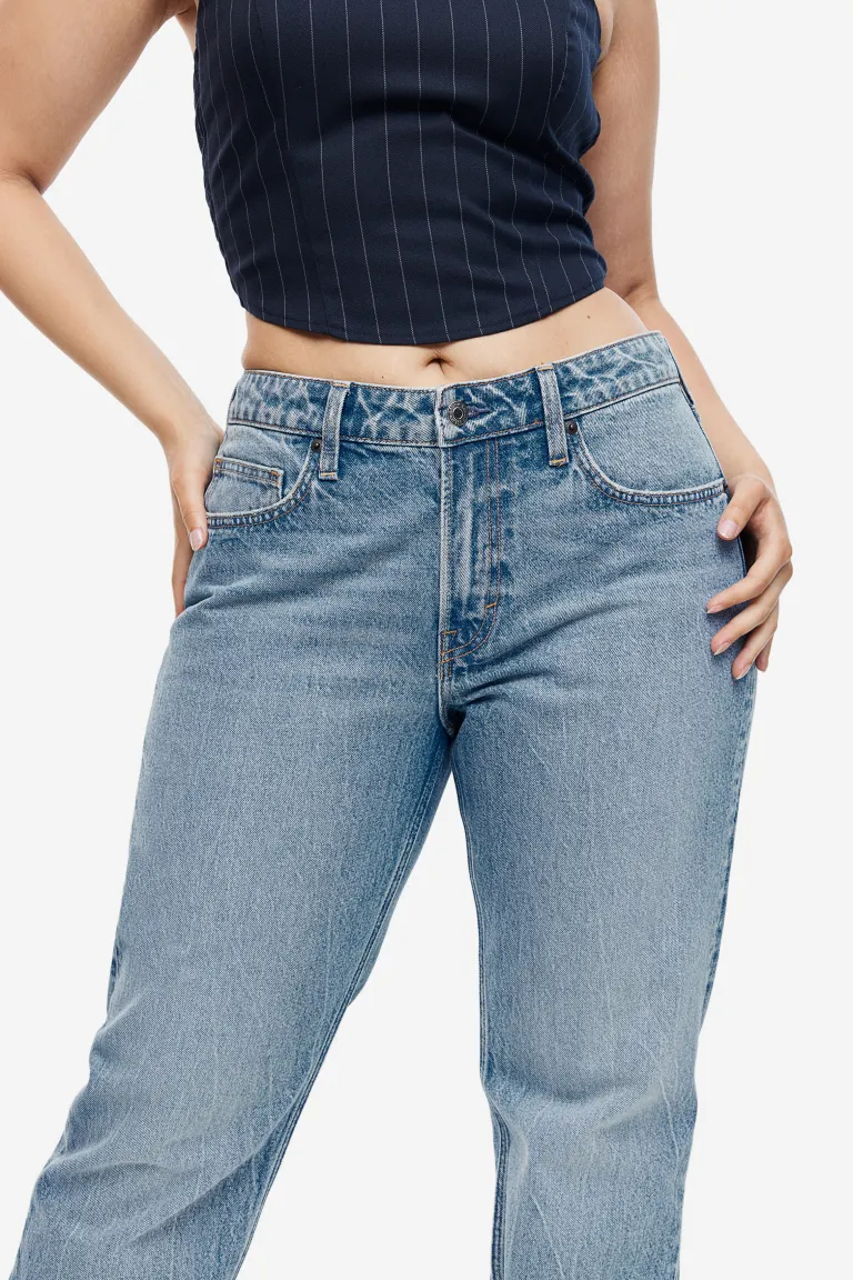 Прямые джинсы стандартного кроя с пышной посадкой H&M, синий цена и фото