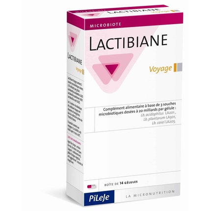 цена Lactibiane Voyage Пробиотики для путешественников, здоровое тело, 14 капсул, Pileje