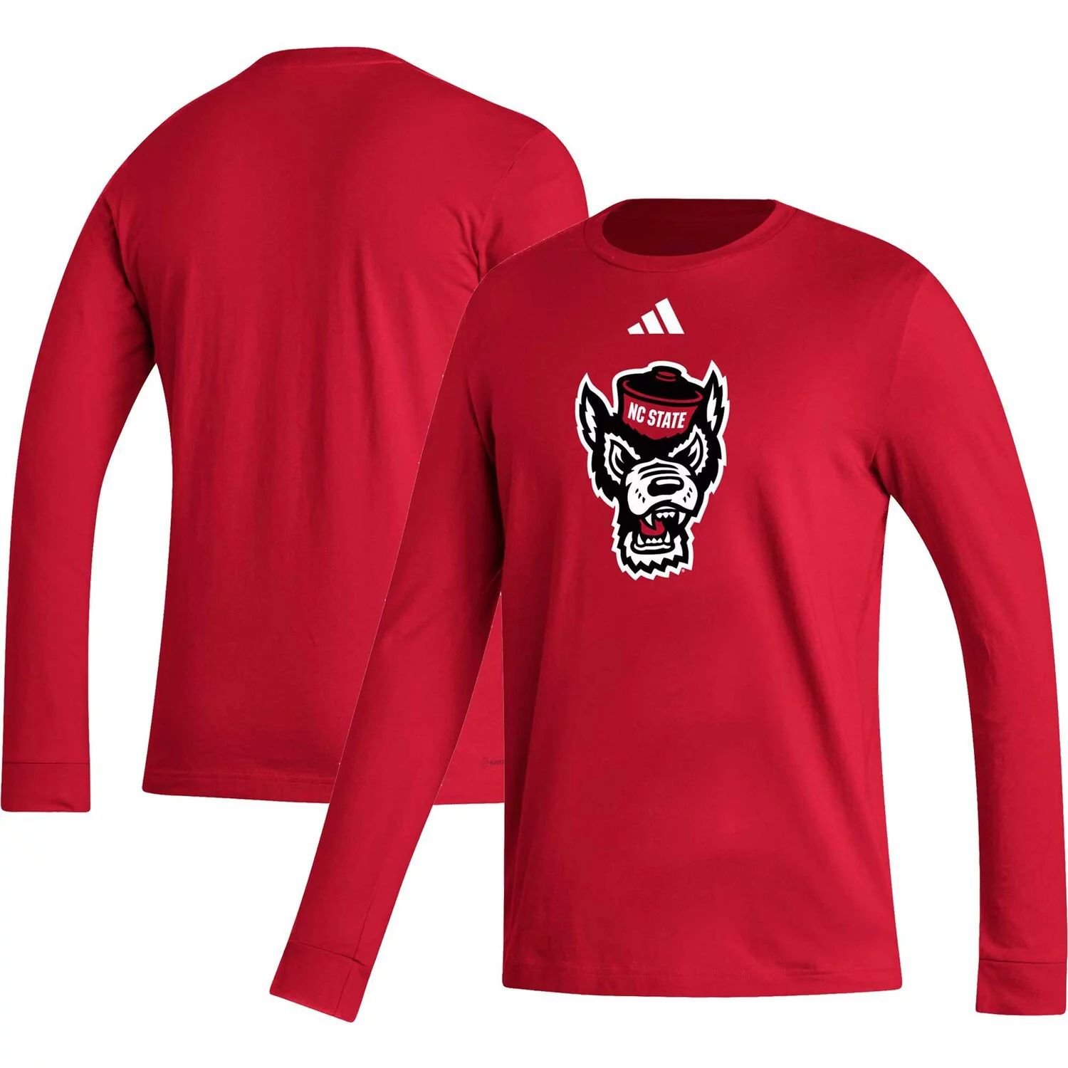 

Мужская красная футболка с длинным рукавом и логотипом NC State Wolfpack Locker Fresh adidas