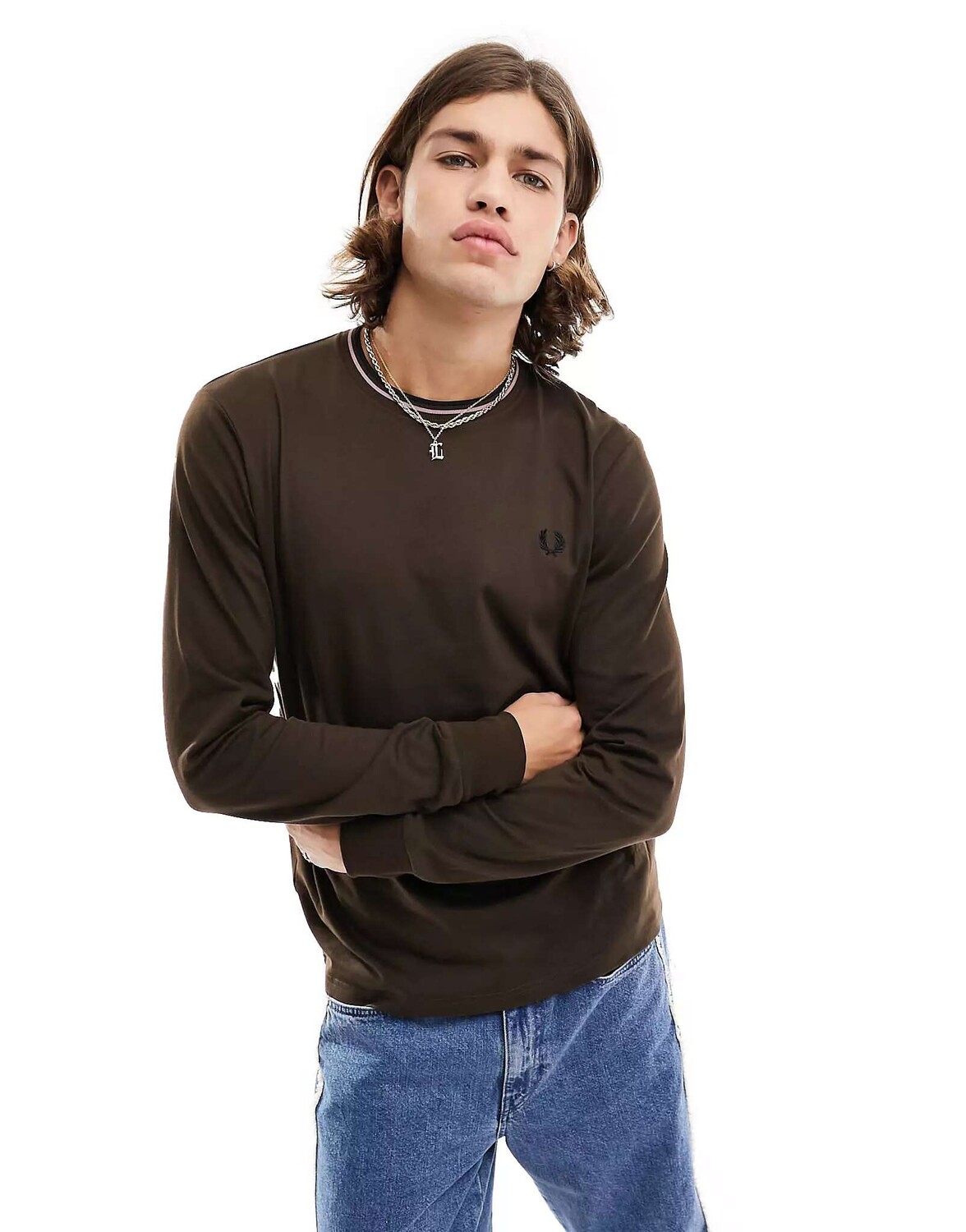 

Футболка Fred Perry с двойным логотипом ls цвета жженого табака