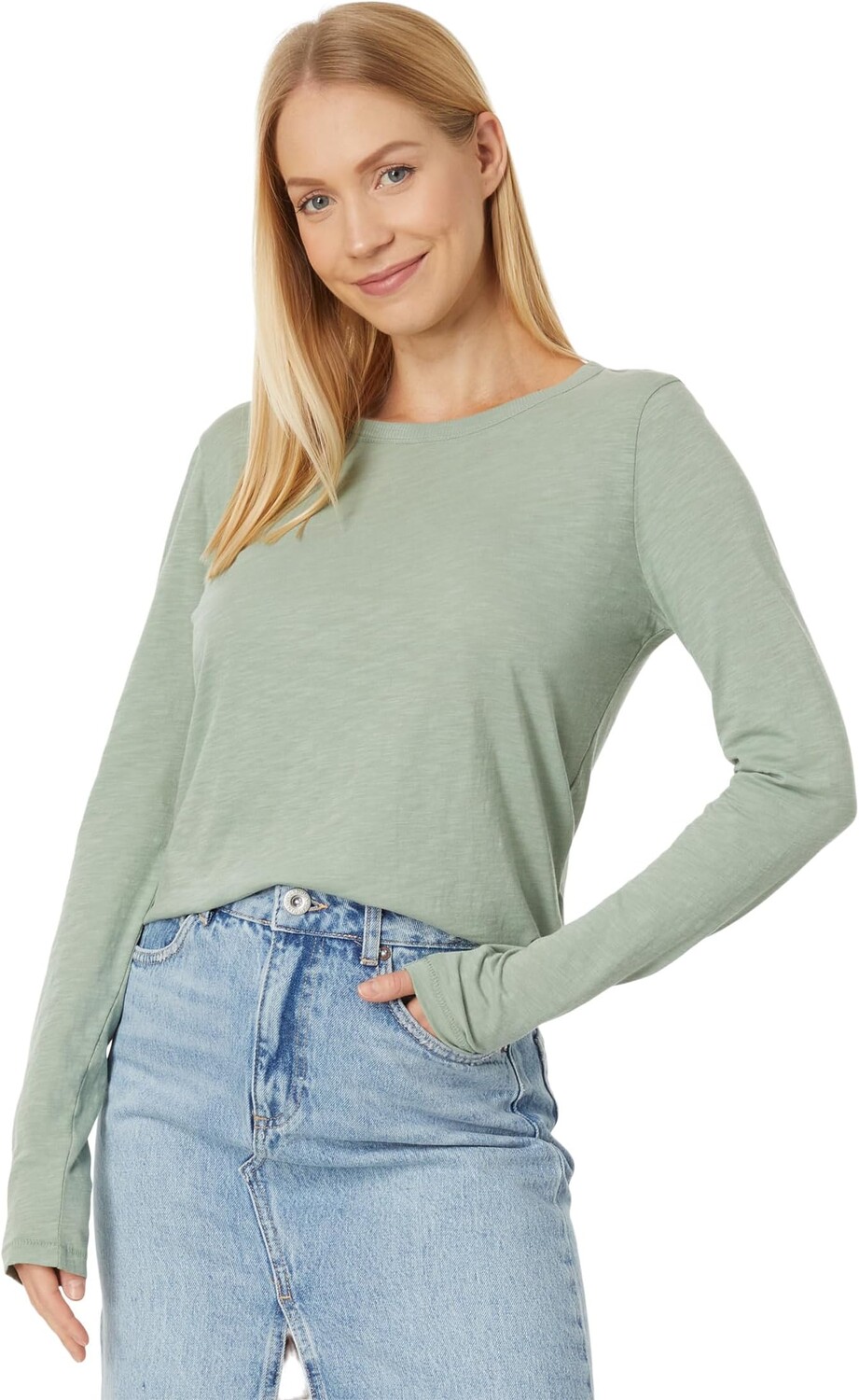 

Футболка Madewell Whisper Cotton Rib-Crewneck Long-Sleeve Tee, цвет Frosted Willow