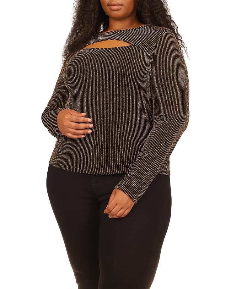 

Топ MICHAEL Michael Kors Plus Size Sparkle Cutout Long Sleeve, черный