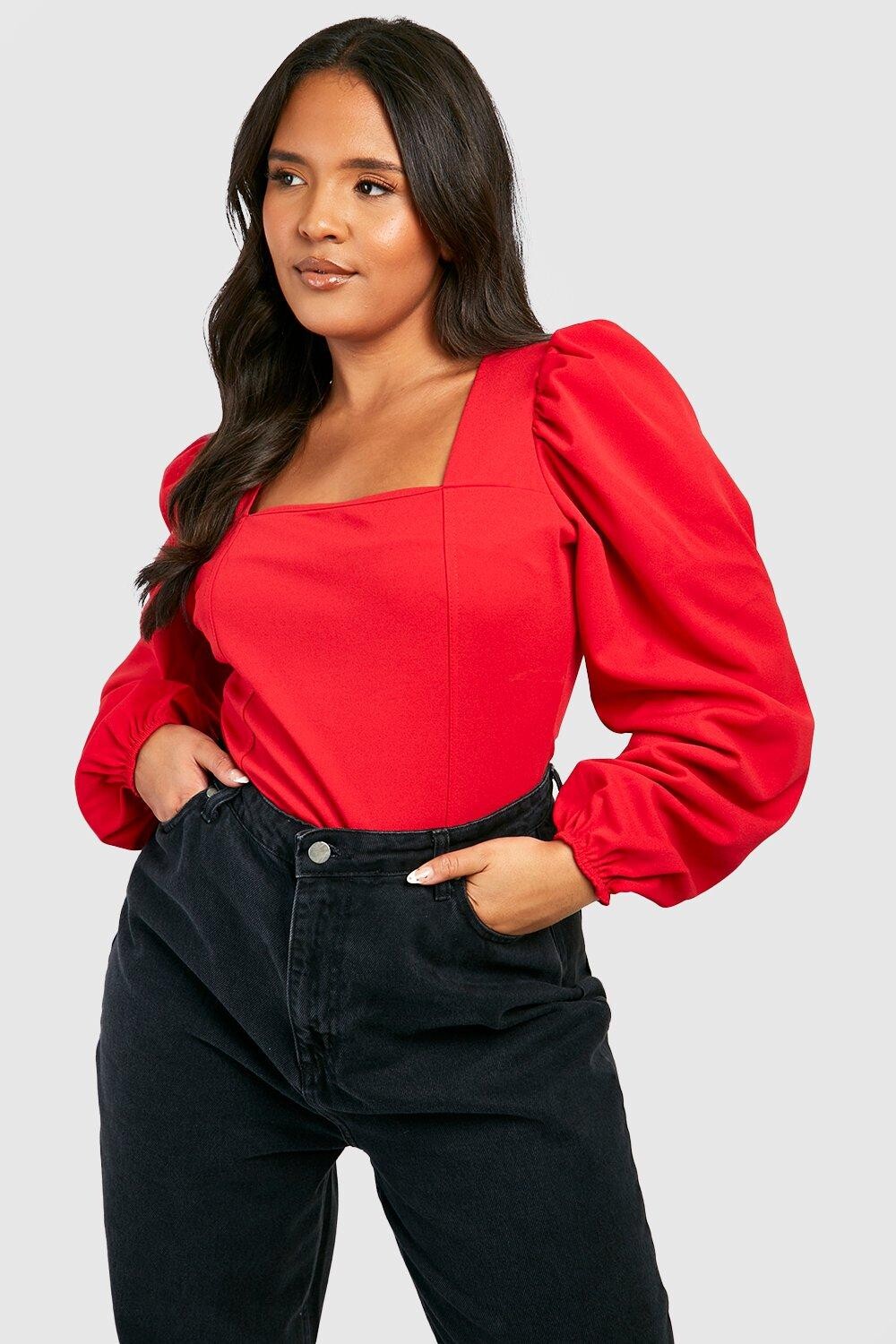 

Корсетный топ с квадратным вырезом и длинным рукавом Boohoo, красный