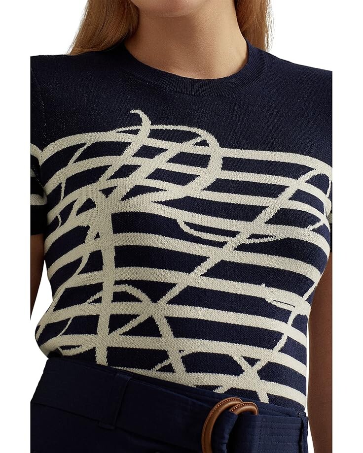 

Свитер LAUREN Ralph Lauren Logo Striped Short Sleeve Sweater, цвет French Navy/Mascarpone Cream
