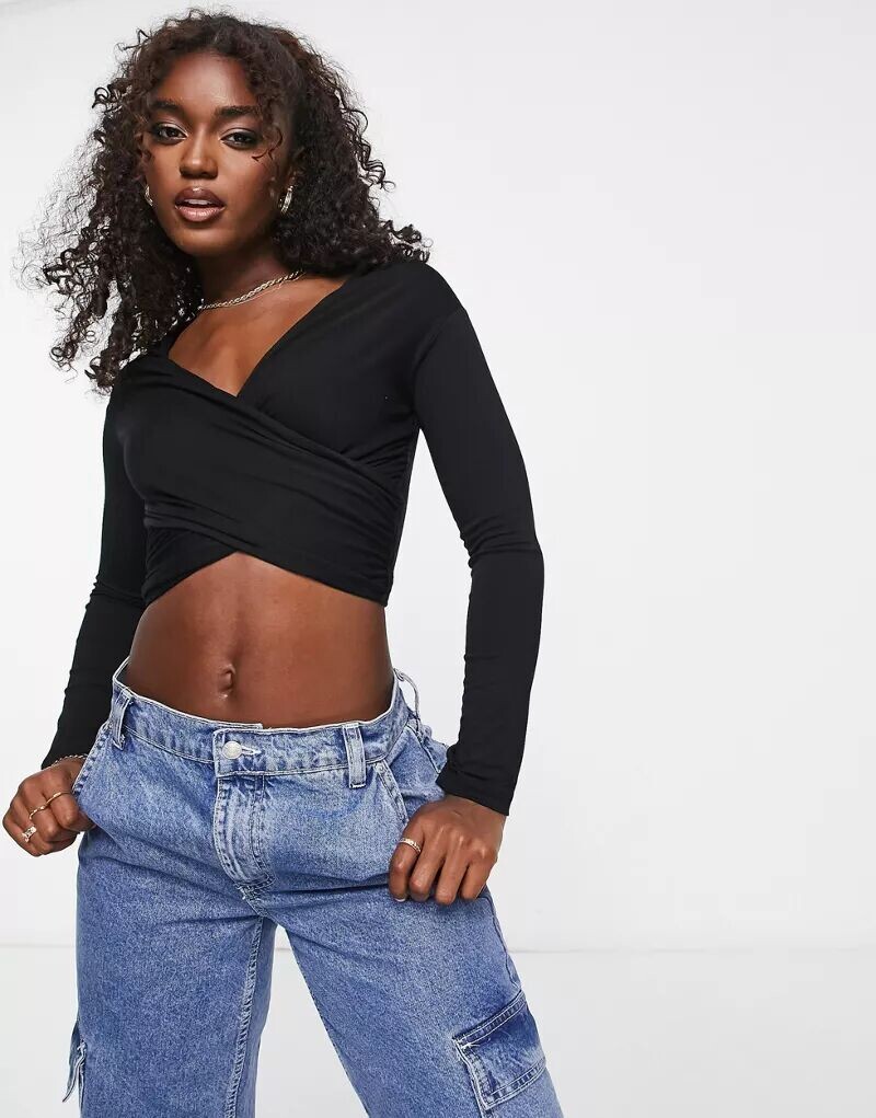 

Топ с открытыми плечами и длинными рукавами ASOS