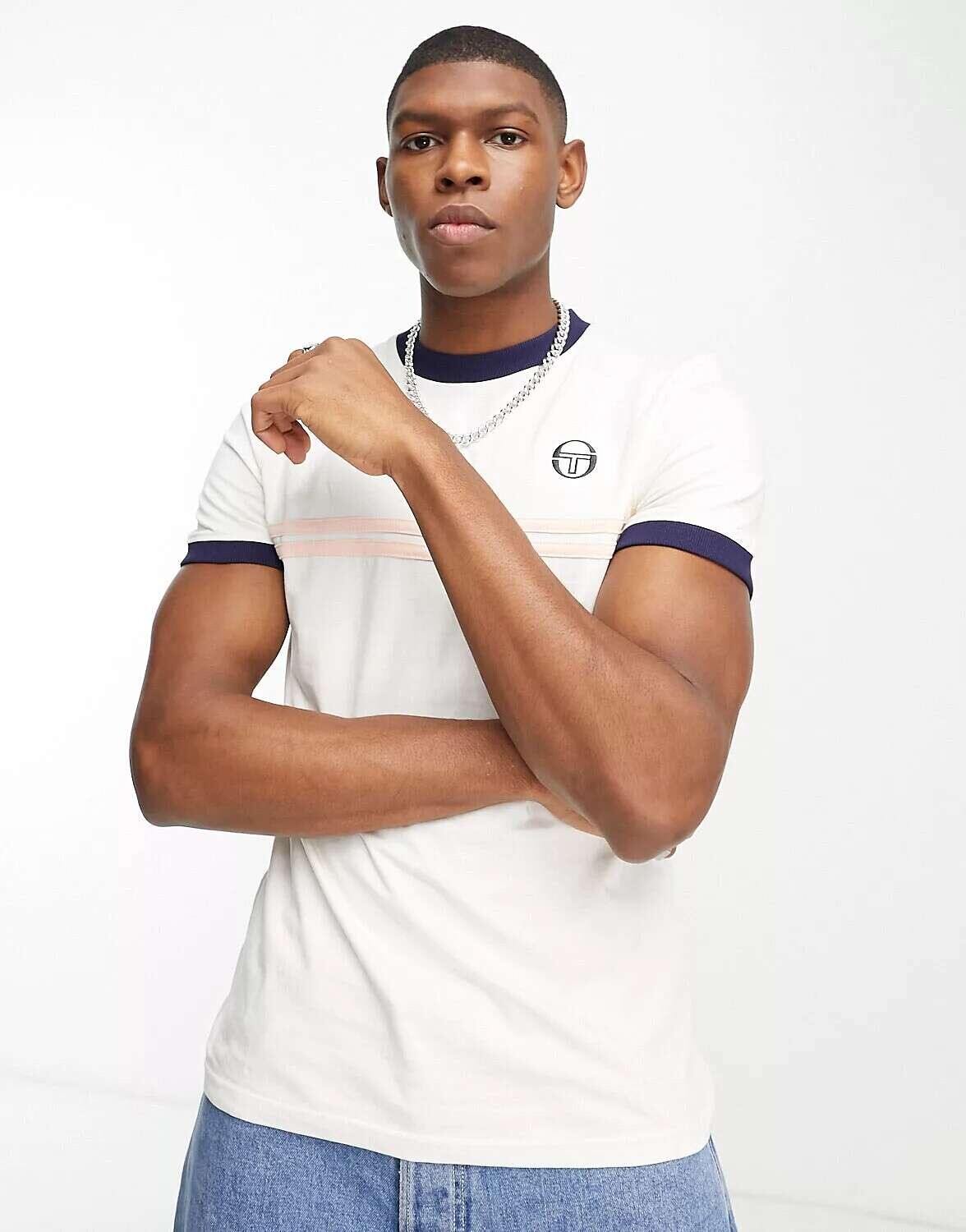 

Кремовая футболка Sergio Tacchini Supermac с полоской на груди, Бежевый