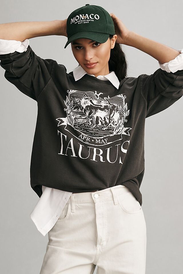 

Толстовка Girl Dangerous x Anthropologie Zodiac Collegiate с принтом тельца, черный