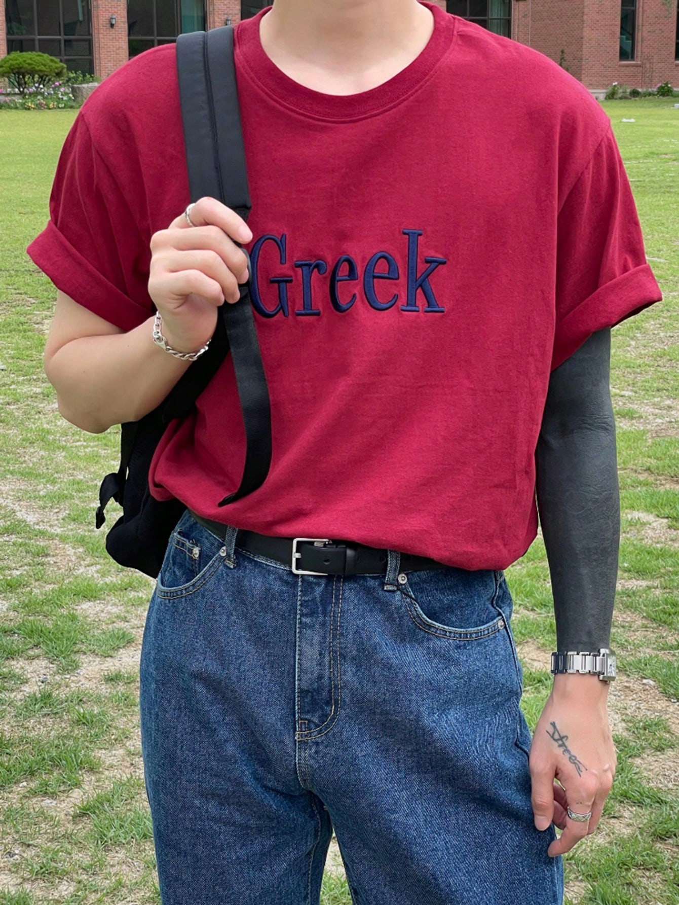 Мужская летняя футболка DAZY с вышивкой букв, красный