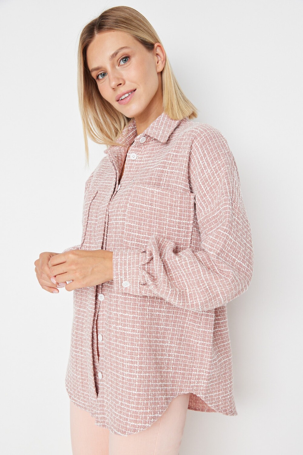 

Рубашка - Розовая - Oversize Trendyol, розовый