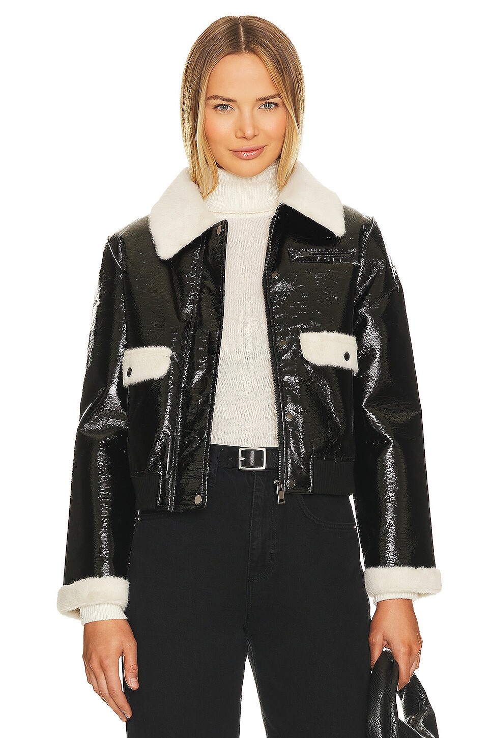 

Куртка Adrienne Landau Faux Mink Trimmed, черный