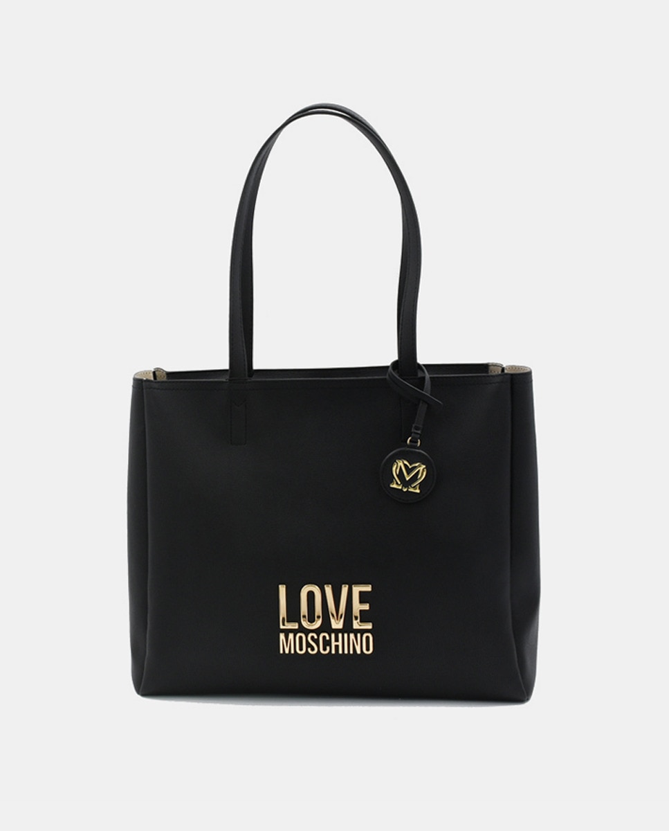 Черный шопер с золотым логотипом спереди Love Moschino, черный