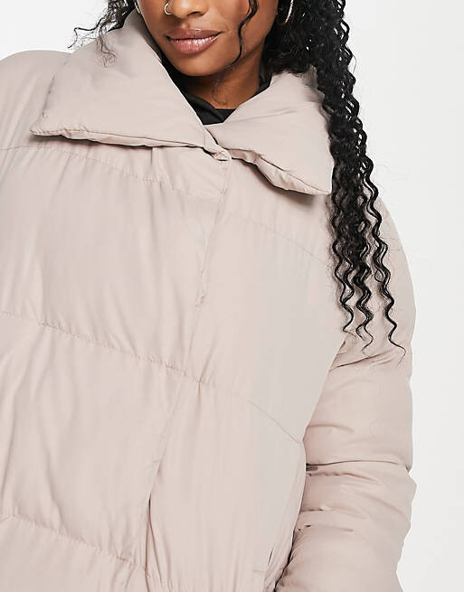 

Серо-коричневая двубортная куртка-пуховик с шалевым воротником Threadbare Petite Topaz, Коричневый