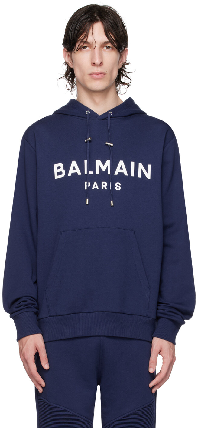 

Balmain Темно-синее худи с принтом, Синий