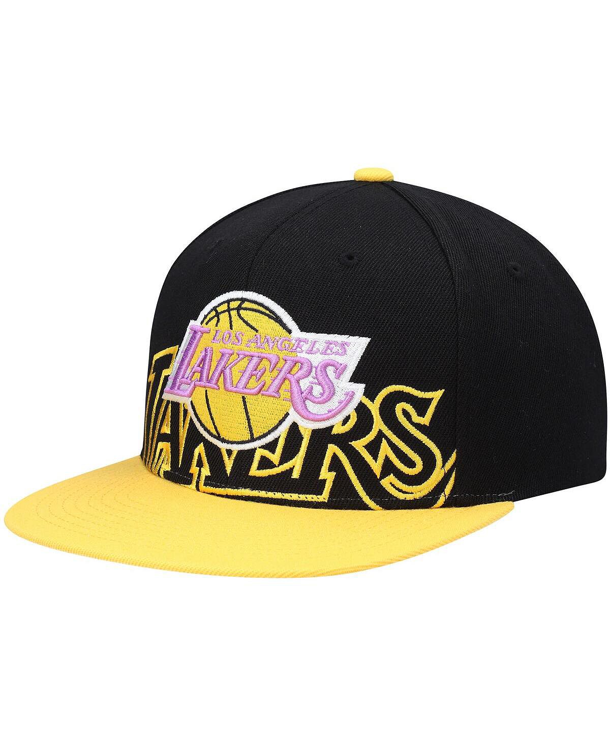 

Мужская черная, золотистая кепка Snapback Los Angeles Lakers из твердой древесины с большим вырезом и большим вырезом Mitchell & Ness