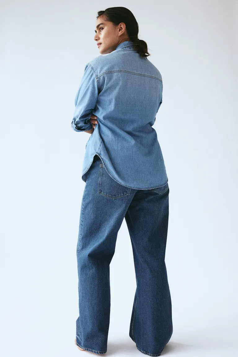Джинсовая блузка H&M, синий однотонная блузка женский топ 2022 свободная повседневная винтажная блузка на пуговицах женское мини платье рубашка без рукавов женские р