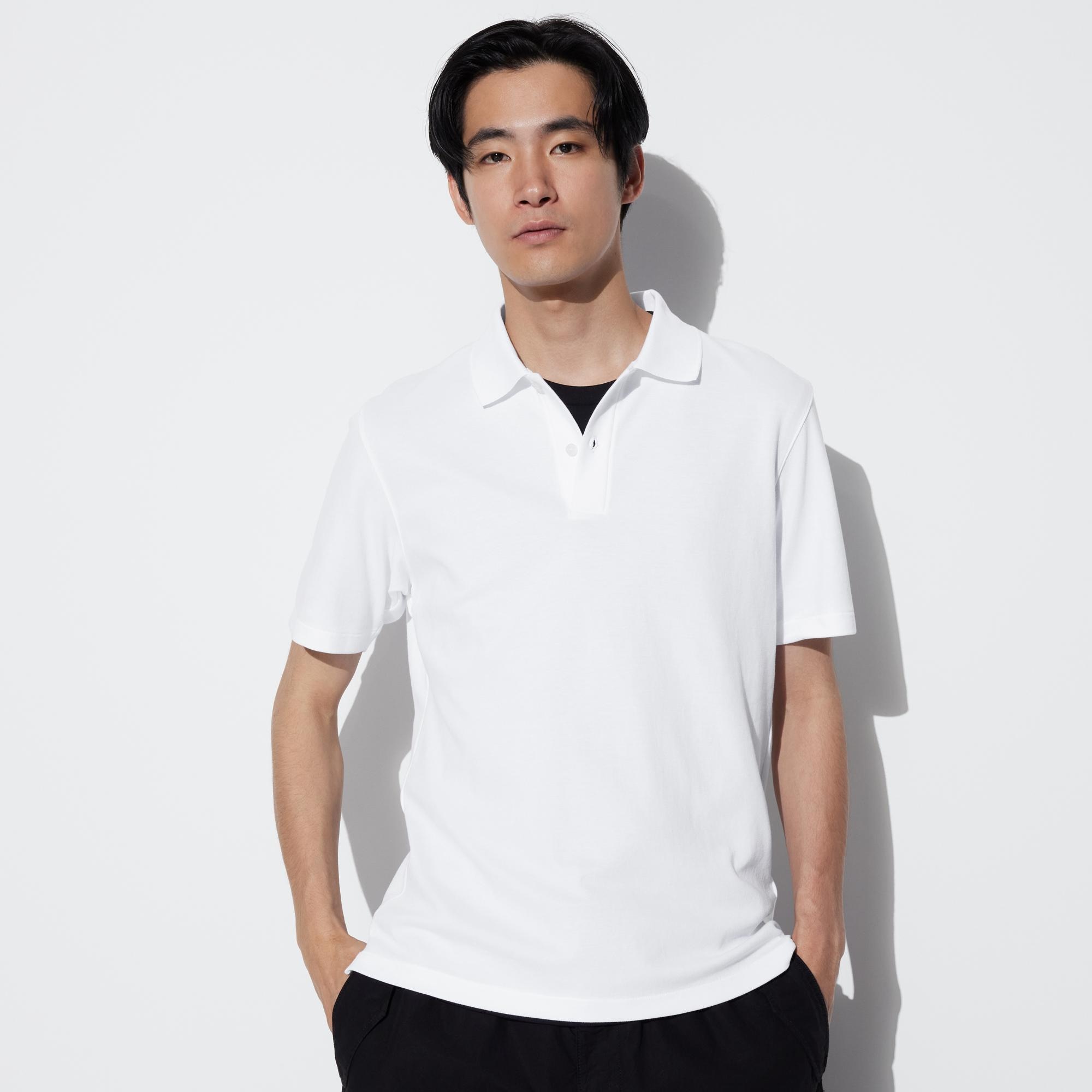 Рубашка-поло UNIQLO AIRism Kanoko из хлопка с коротким рукавом, белый