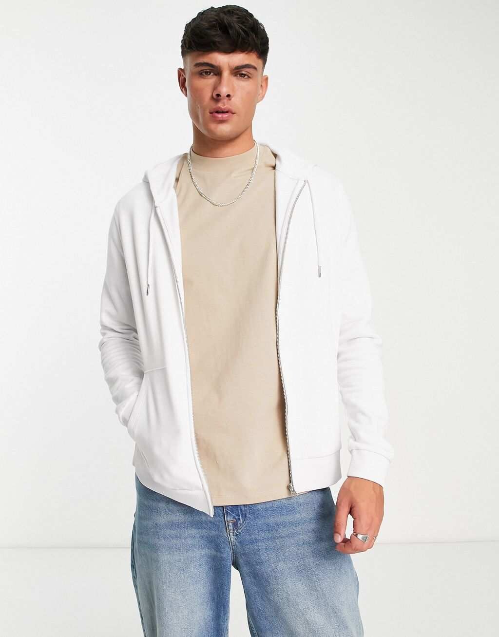 

Белое худи на молнии ASOS DESIGN