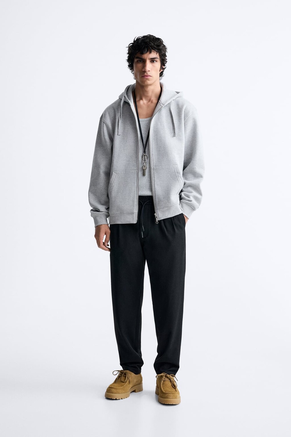 

Фланелевые брюки с завышенной талией ZARA, черный