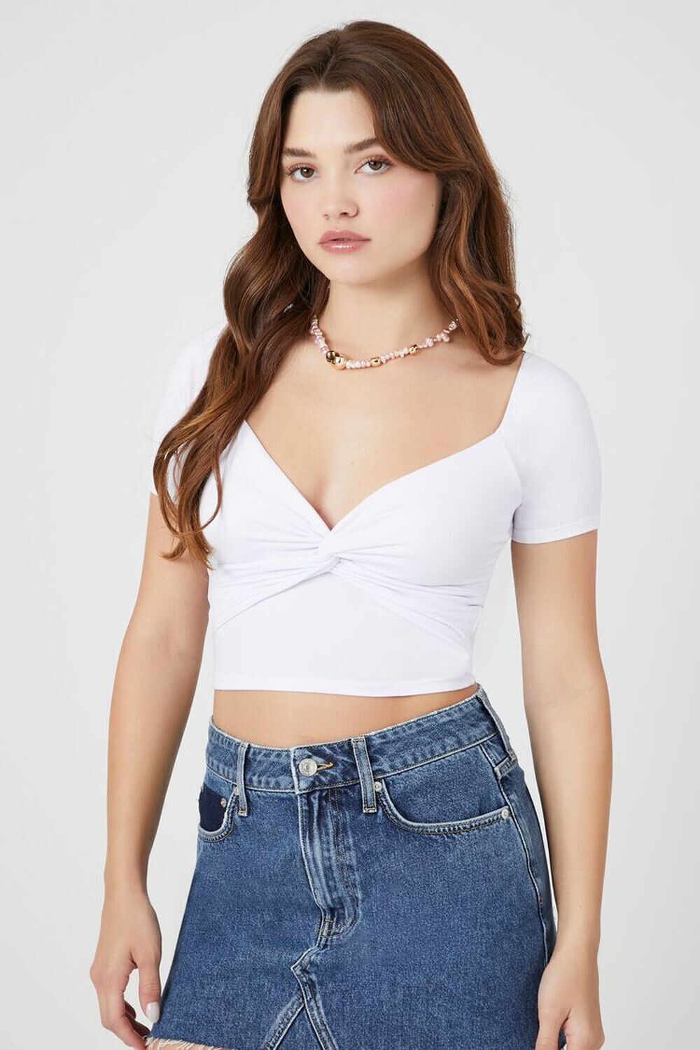 

Укороченный топ с перекрученным передом Forever 21, белый