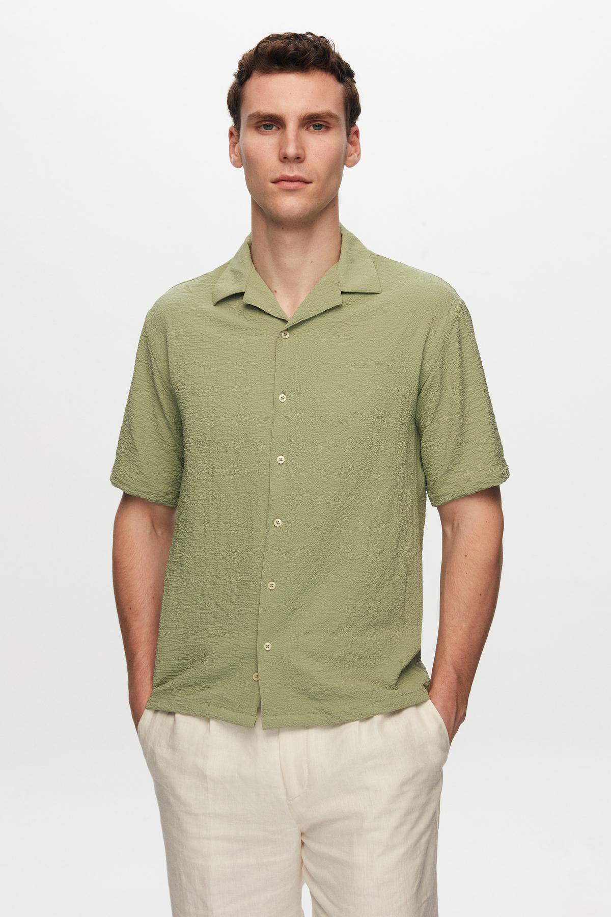цена Свободная зеленая рубашка из жатого хлопка D'S Damat, зеленый