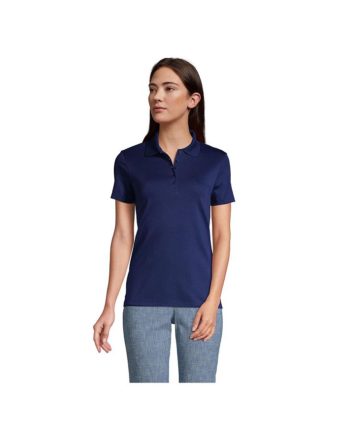 Женская рубашка-поло из хлопка с короткими рукавами Supima для высоких женщин Lands' End, синий