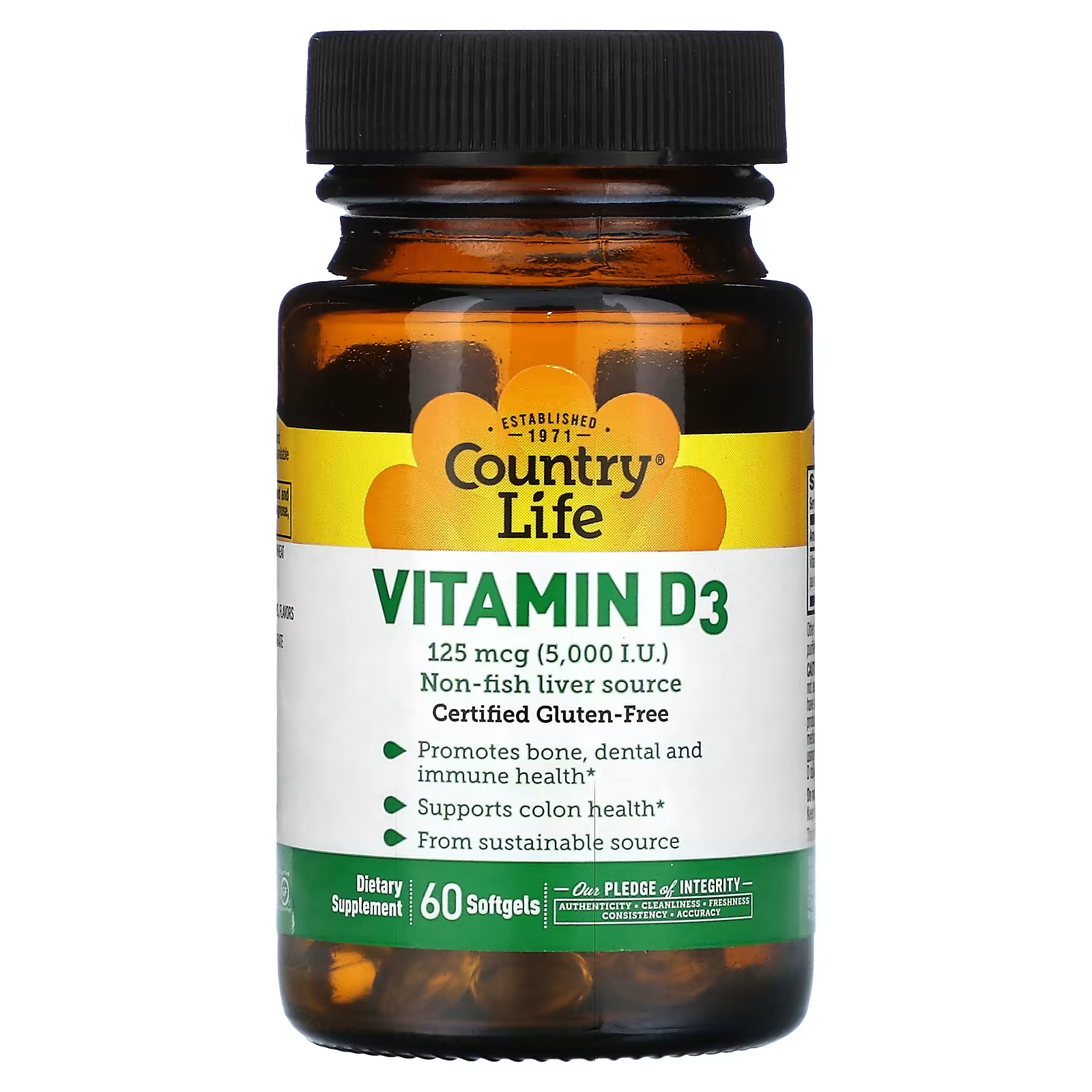 Витамин D3 Country Life 125 мкг 5000 МЕ, 60 таблеток сертифицированный веганский витамин d3 country life 125 мкг 5000 ме 60 мягких желатиновых капсул