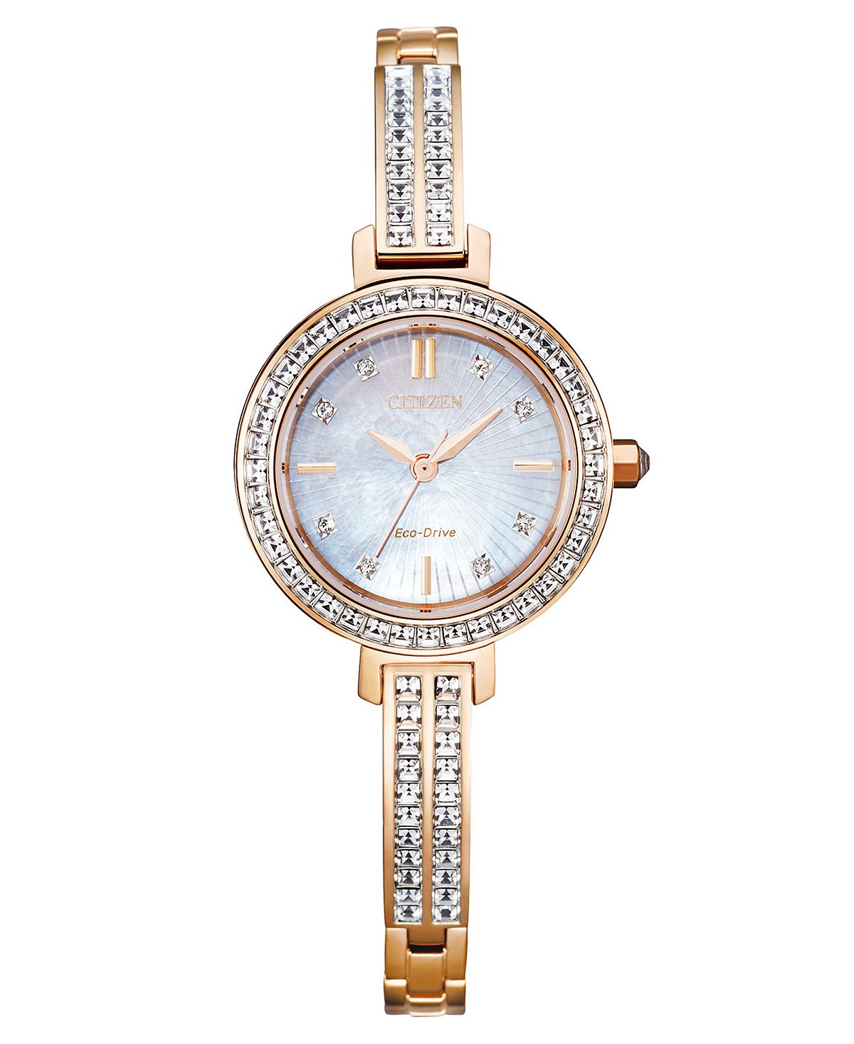 цена Eco-Drive Женские часы-браслет из нержавеющей стали с кристаллами розового золота, 25 мм Citizen, золотой