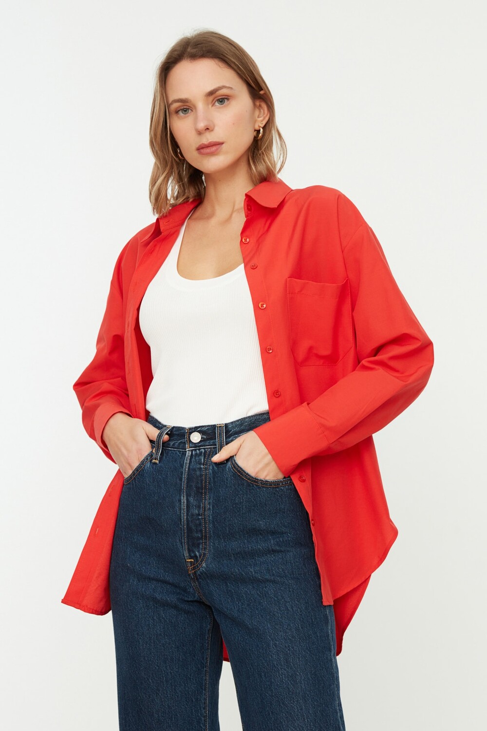 

Рубашка - Розовая - Oversize Trendyol, розовый