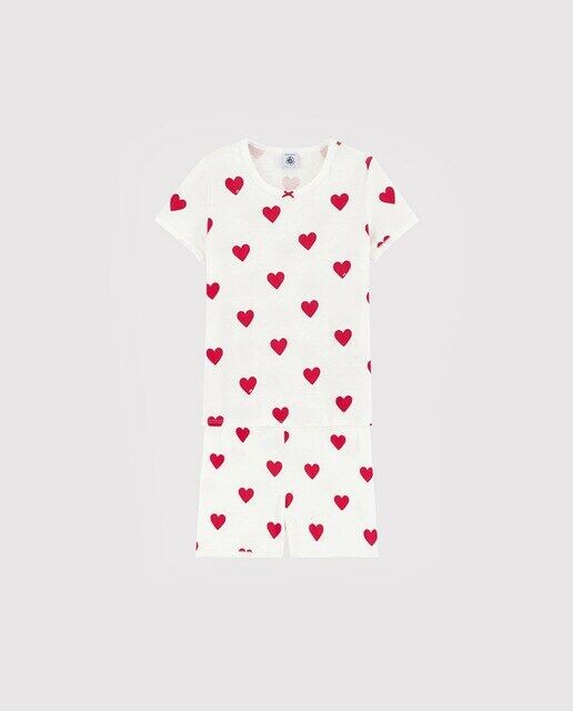 

Короткая пижама с сердечками для девочек из органического хлопка Petit Bateau, красный