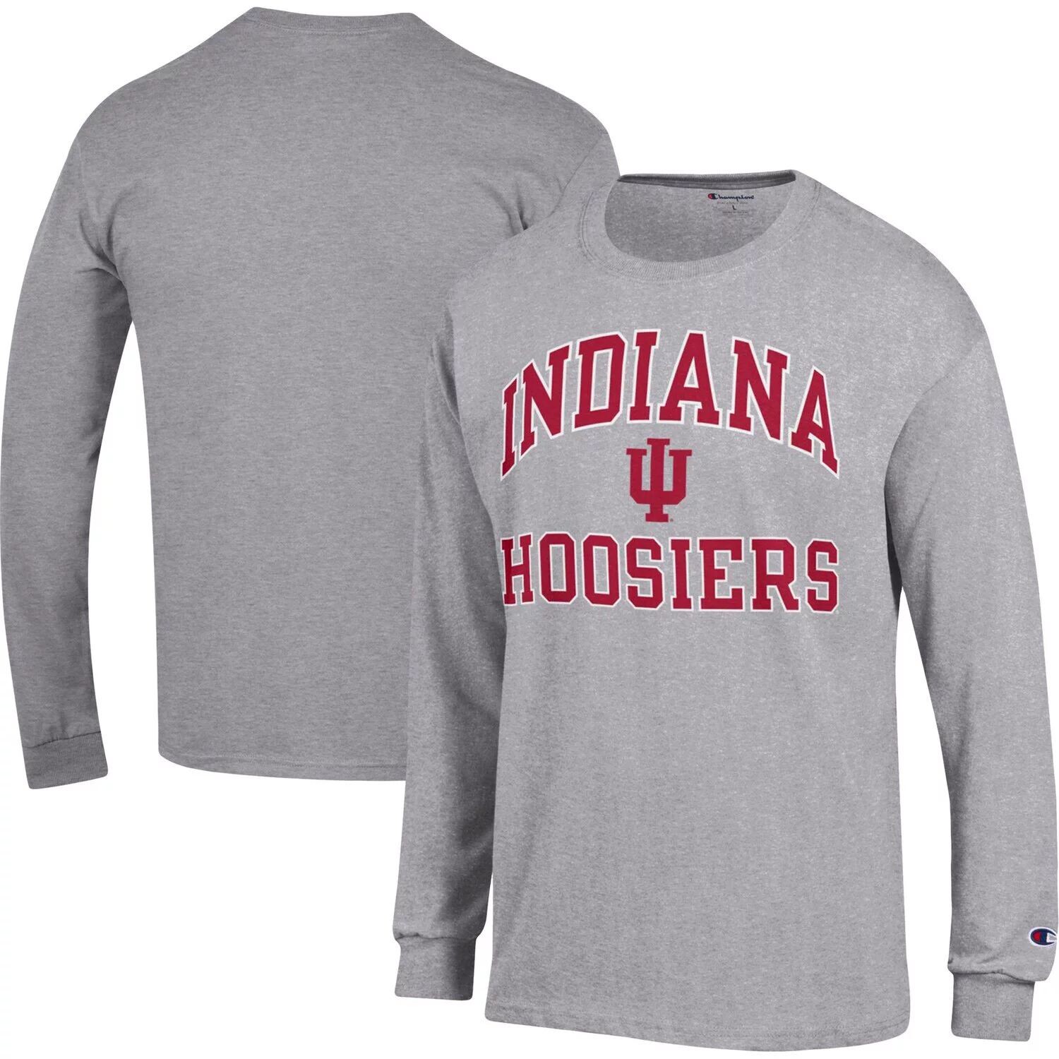 

Мужская футболка Champion Heather Grey Indiana Hoosiers с длинным рукавом и высоким мотором