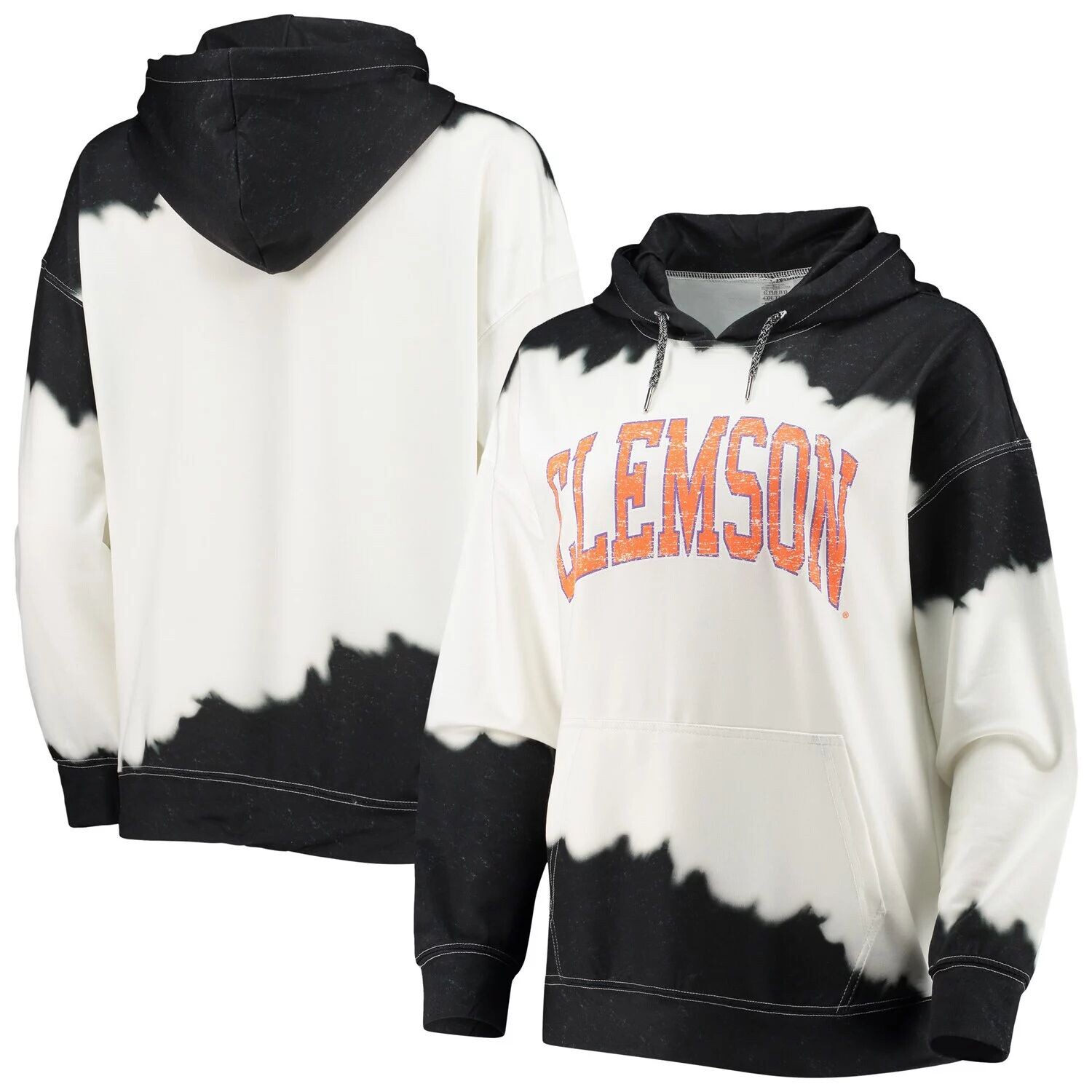 

Женский пуловер с капюшоном Gameday Couture белого/черного цвета Clemson Tigers For the Fun, окрашенный двойным погружением, Черный