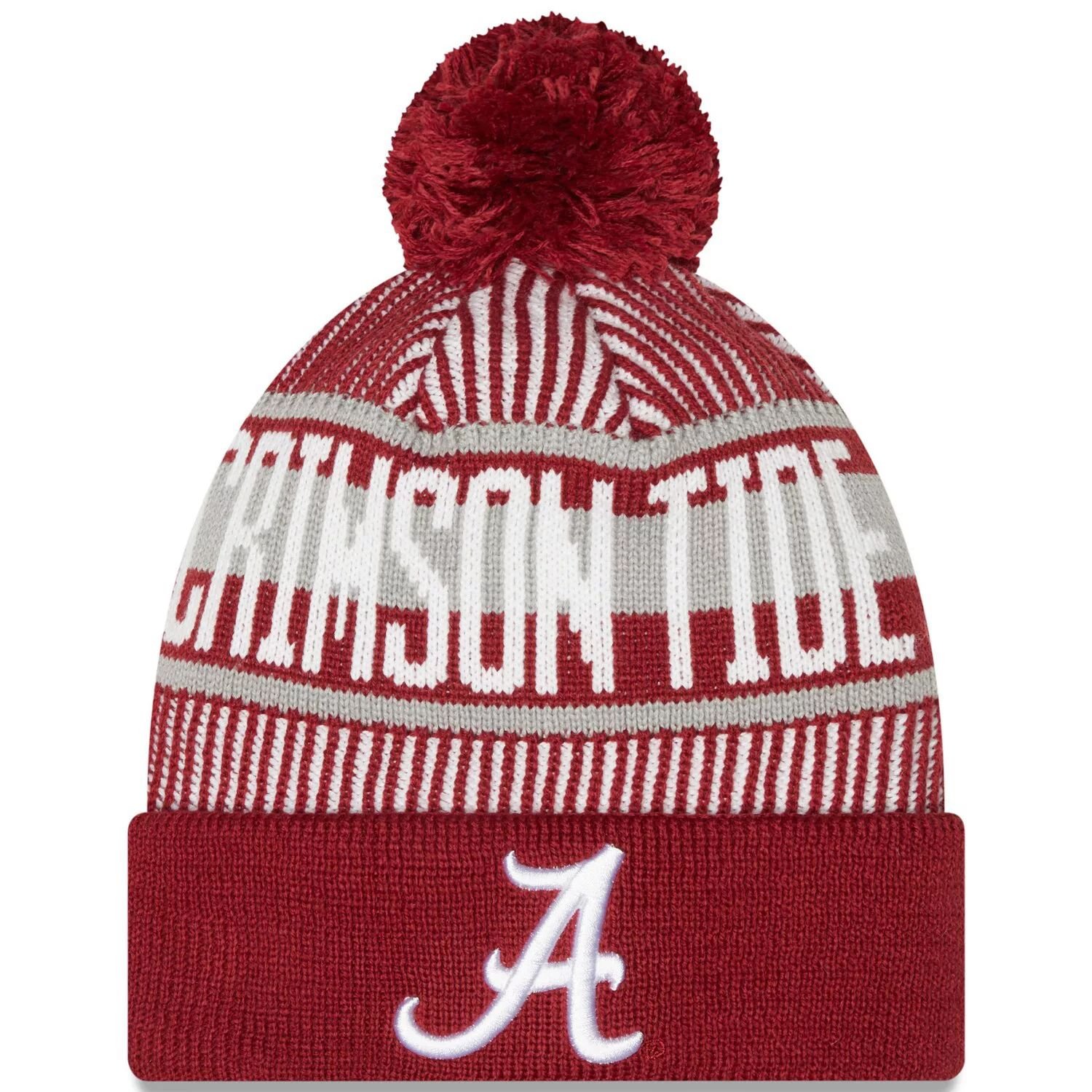 

Мужская вязаная шапка New Era Crimson Alabama Crimson Tide в полоску с манжетами и помпоном