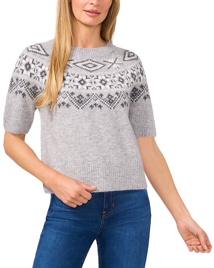 

Свитер массивной вязки с короткими рукавами Fair Isle CeCe, серый