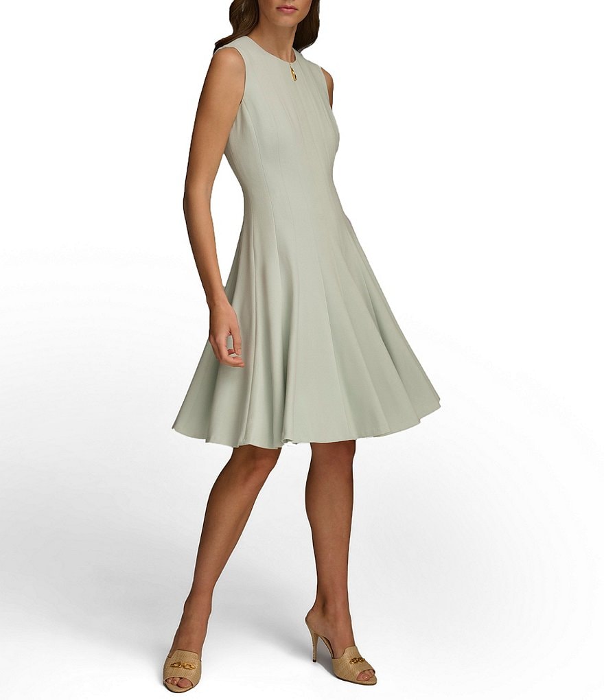 Donna Karan Плиссированная юбка без рукавов с воротником-молнией и расклешенным платьем, серый перчатки горные glance donna серый 6 5