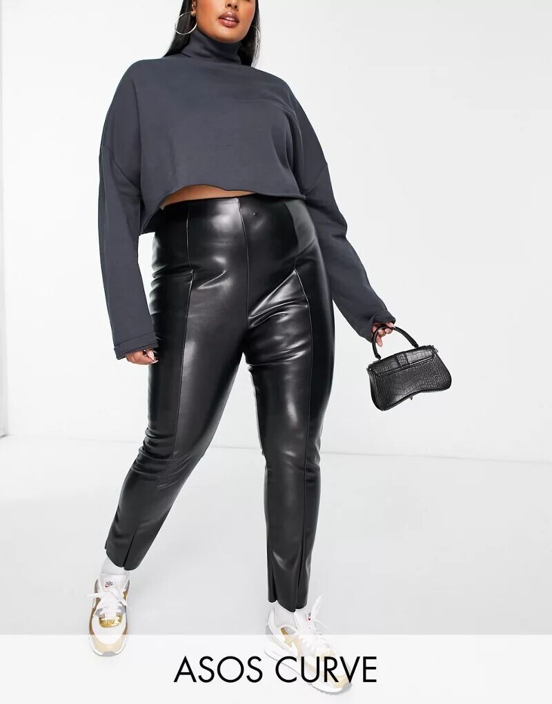 

Черные кожаные суперузкие брюки ASOS Curve