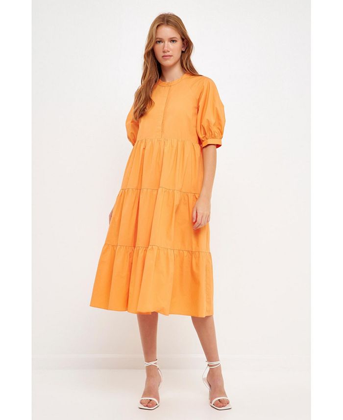 Женское платье миди с короткими рукавами-фонариками English Factory, оранжевый