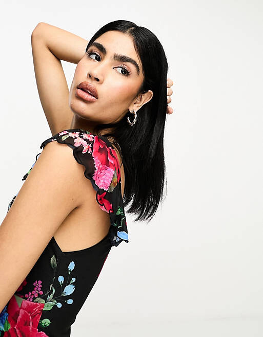 

Сетчатое платье макси с оборками и рукавами ASOS DESIGN