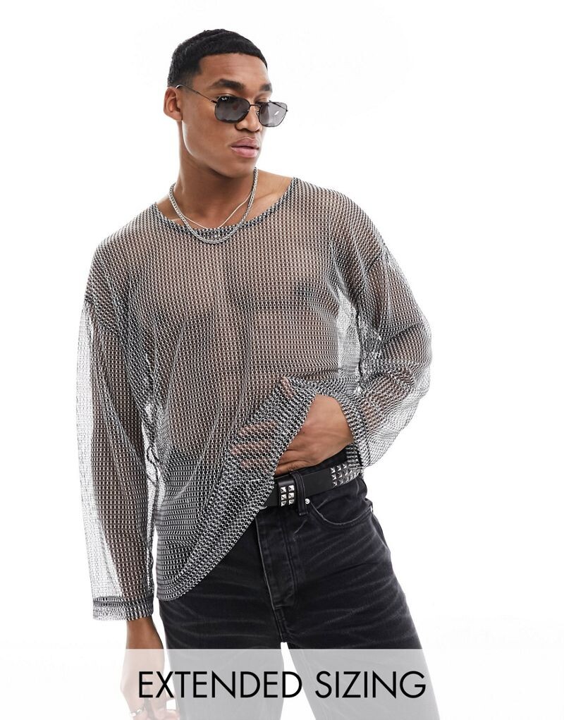

Объемная футболка из открытой сетки с длинными рукавами ASOS DESIGN
