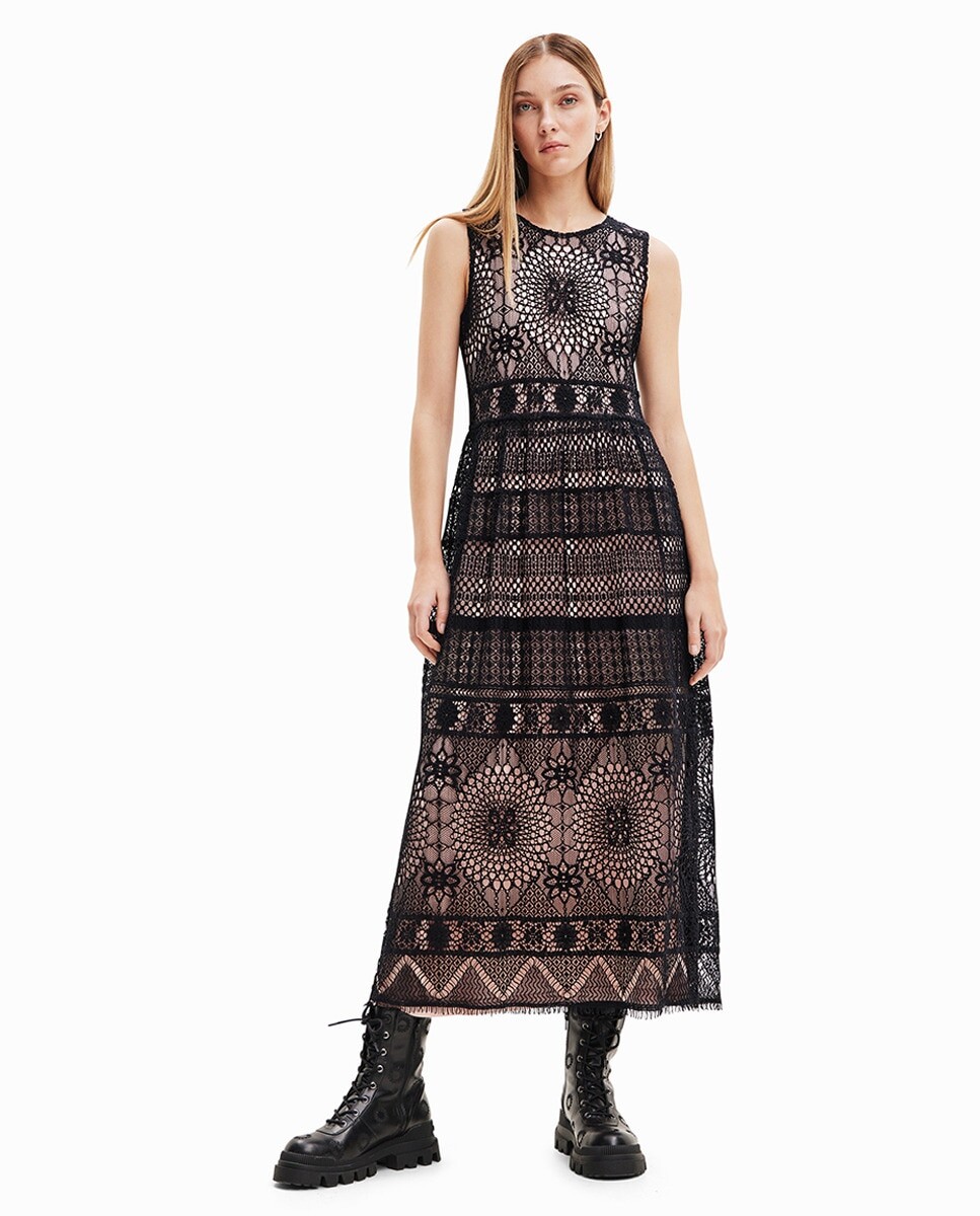 

Кружевное платье миди от M. Christian Lacroix Desigual, черный