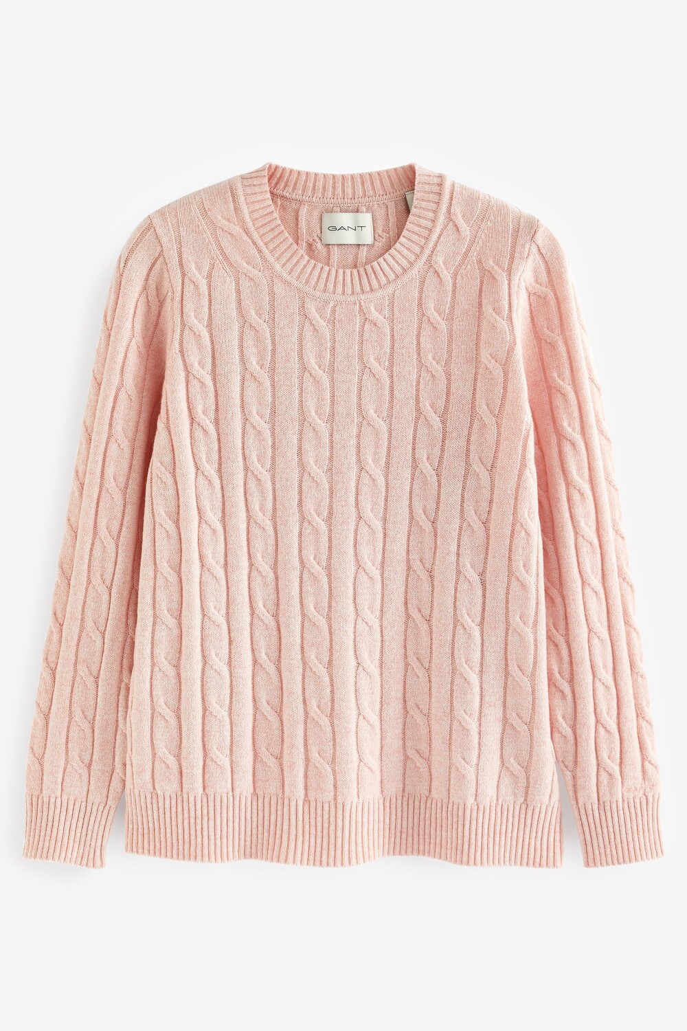 

Розовый свитер Gant с круглым вырезом косой вязки из овчины GANT, розовый