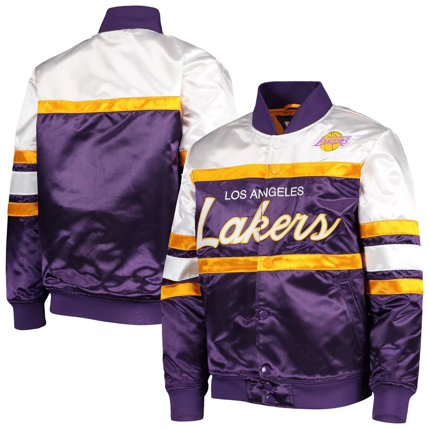 

Молодежная атласная куртка с длинными кнопками Mitchell & Ness Purple Los Angeles Lakers из твердой древесины Classics Unbranded