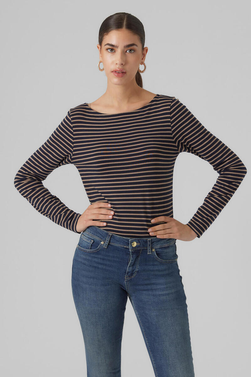 

Топ с вырезом-лодочкой и длинными рукавами Vero Moda, темно-синий