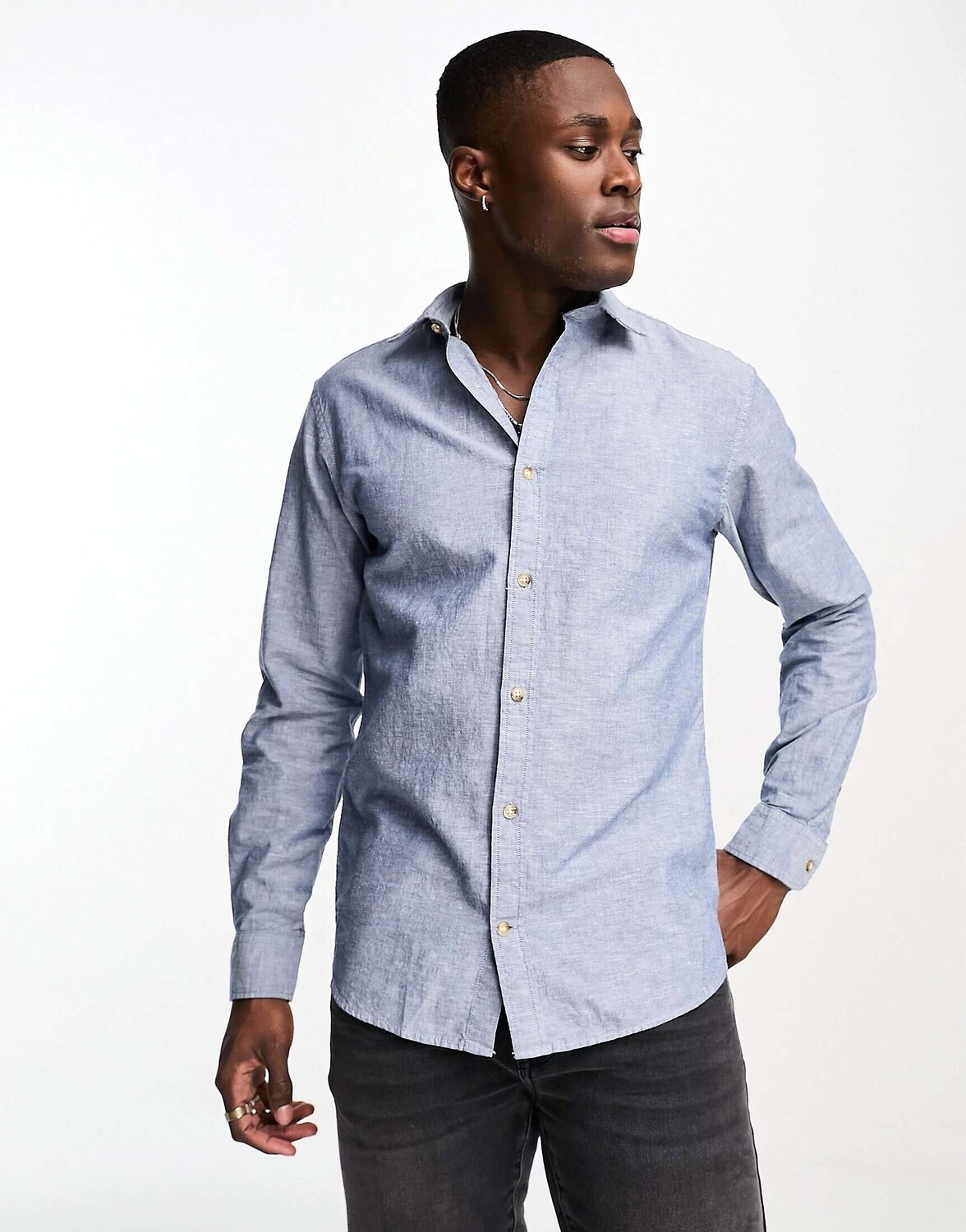 

Синяя льняная рубашка Jack & Jones Essentials