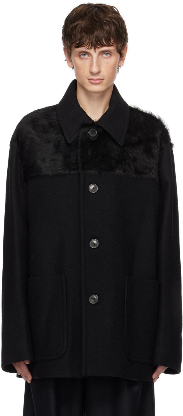

Черное пальто со вставками Dries Van Noten, Черный