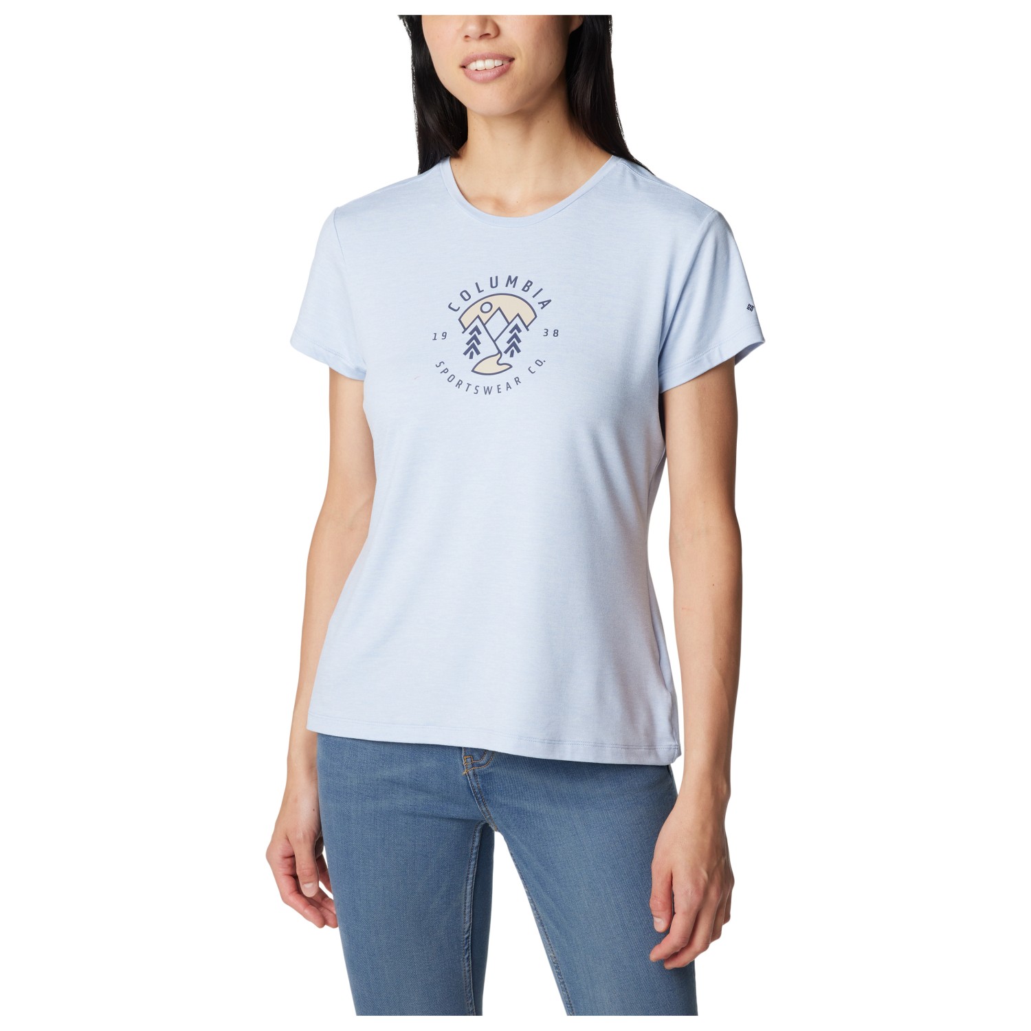 sloan robin sourdough Функциональная рубашка Columbia Women's Sloan Ridge Graphic S/S Tee, цвет Whisper Heather/Naturally Boundless