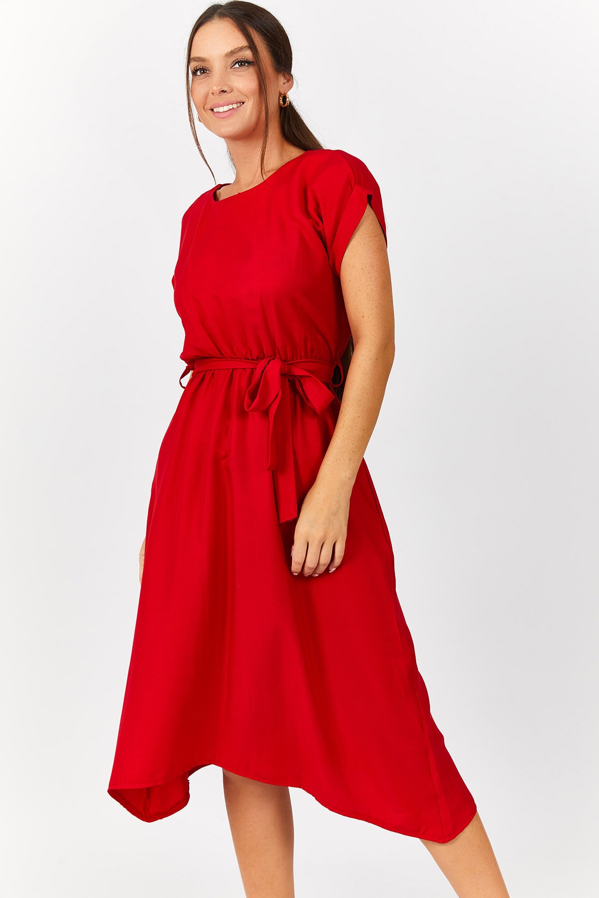 Женское красное платье с эластичной резинкой на талии armonika, красный