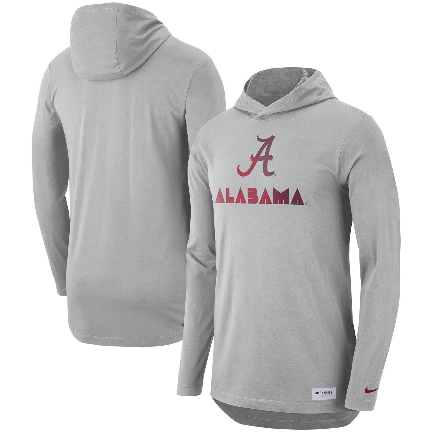 

Мужская серая футболка с длинным рукавом и худи Nike Alabama Crimson Tide Campus Performance